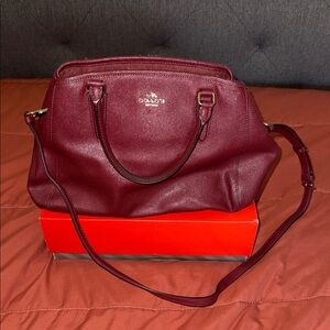 COACH Burgundy Pebbled Leather Satchel with Gold Hardware